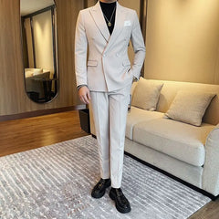 Threebooy  Double-Breasted Peak Lapel Suit Set For Men New Business Formal Wedding Dress Casual Blazer