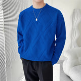 Threebooy  Men Round Collar Sweater Autumn Winter Warm Casual Slim Fit Pullovers Homme Thickened Plaid Jacquard Sweater