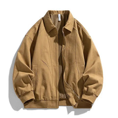 Threebooy  Khaki Detroit Work Jacket Men's Spring Trendy American Retro Cleanfit Contrast Lapel Jacket Simple Elegant Preppy Coat