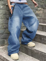 Threebooy  Fashion Men's Vintage Jeans Straight Streetwear Personality Hip Hop Trousers Male Youth Loose Wide Legs Denim Pants