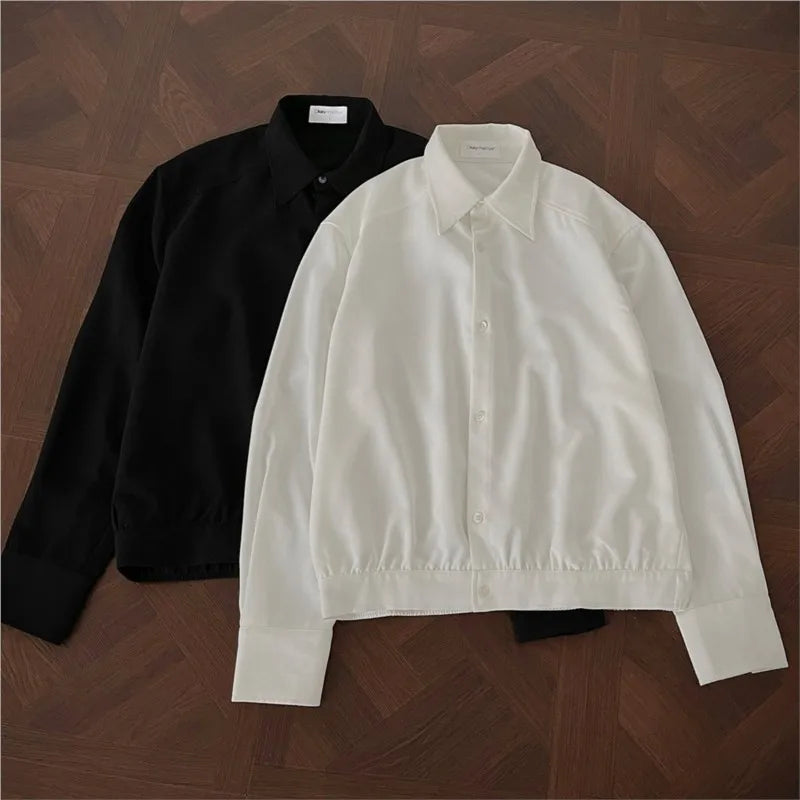 Threebooy Shirt men Korean Style Loose Fit Square Neck Plain Color Long Sleeve Shirt Man Autumn New Trendy Youth Dance Shirts Oversized