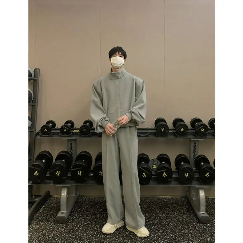 Threebooy High-end Casual Sports Suit Men's Loose Design Cardigan Jacket Wide-leg Pants Trendy Two-piece Set Men Women Tracksuits