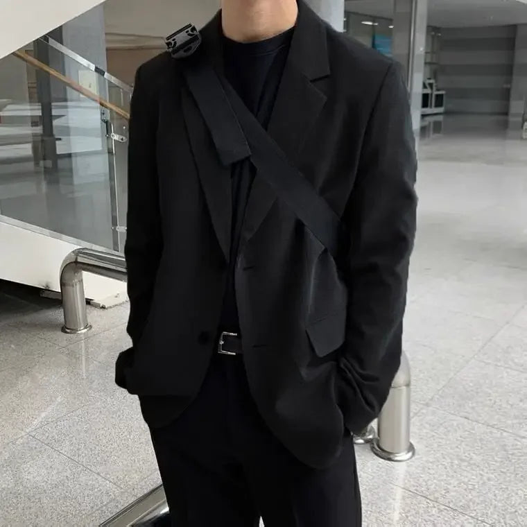 Threebooy  Plus Big Size Coat Long Men's Suit Jackets Oversize Male Blazer Black Clothing Menswear Premium Korean Style Clothes