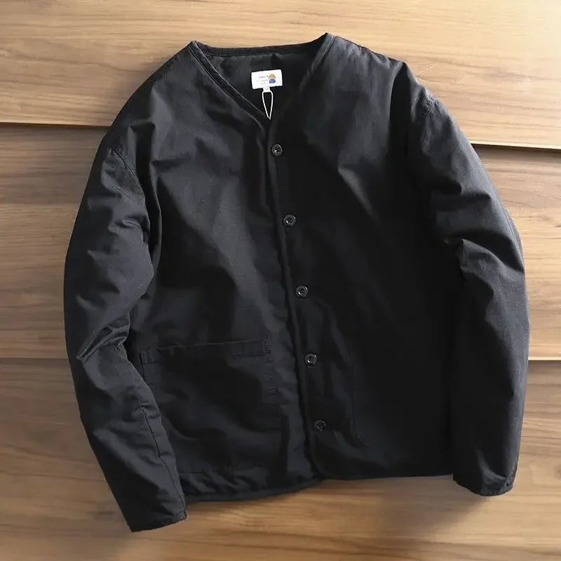 Threebooy Men's Parkas Thick Cotton Coat Jacket Autumn Winter Retro Women Jackets V-neck Long Sleeves Pockets Single-breasted Tops