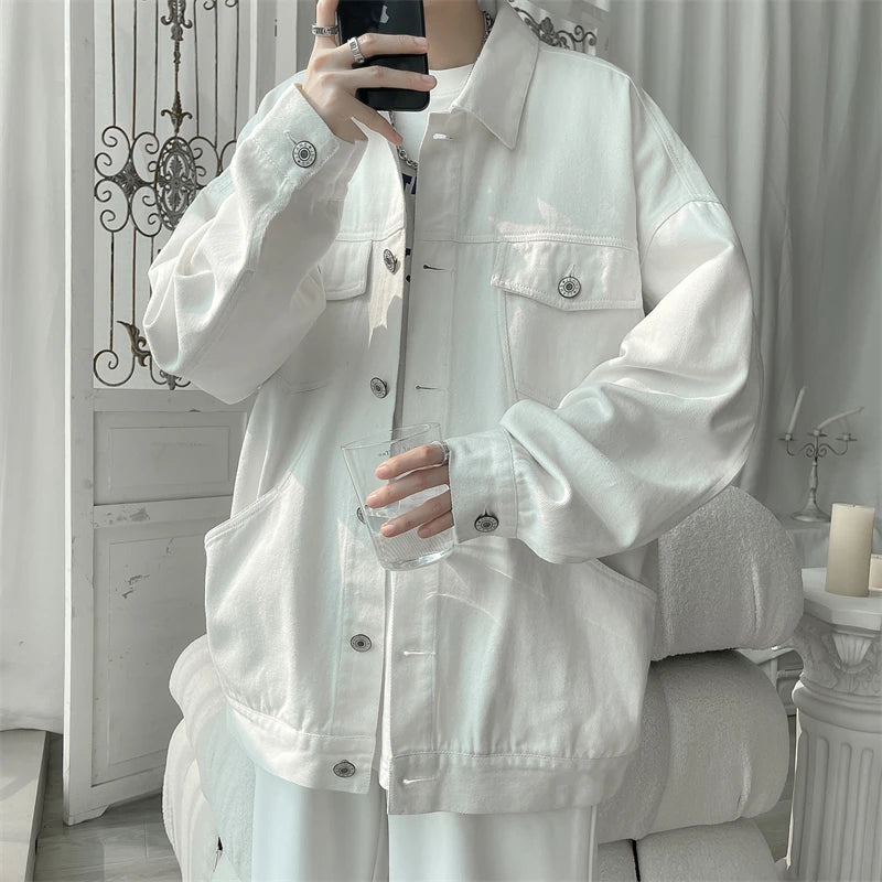 Threebooy Told Tale Spring New Solid Lapel Denim Jackets Plus Size 5XL-M Men Clothing Turn Down Collar Loose Casual Cotton Coats Men