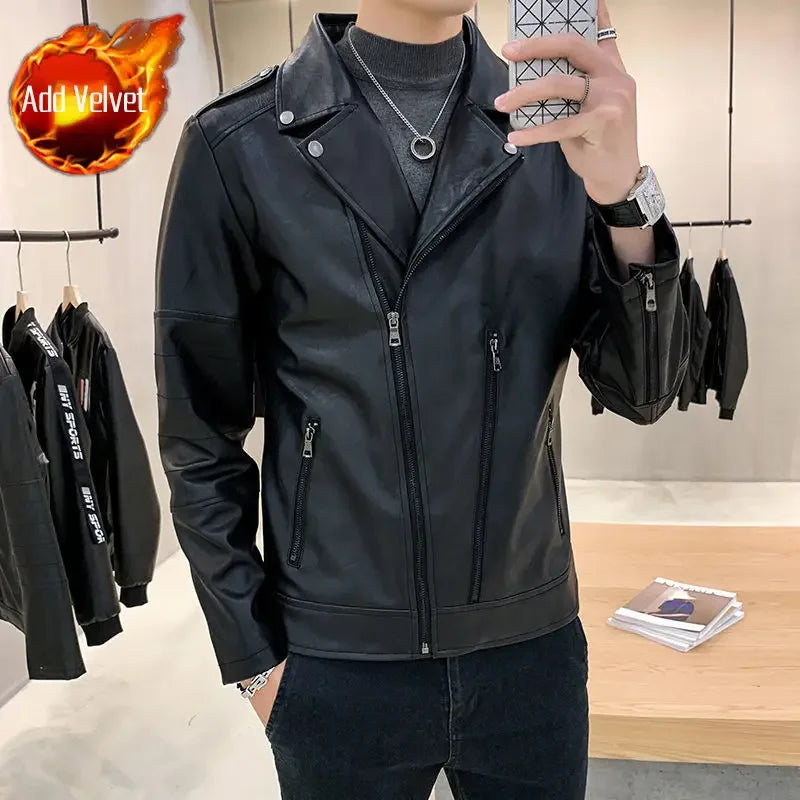 Threebooy Men's Suit Jackets Black Coat Handsome Male Leather Blazer Simple Breasted Casual Gentleman Clothing Korean Style Clothes Spring