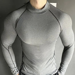 Threebooy  Sports Tights Long-sleeved Running Track Field Basketball Training Wear High-neck Tops Quick-dry Breathable Fitness Clothing