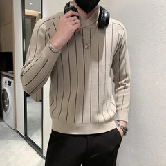 Threebooy Korean Style Men Winter High Quality Knitted Sweaters/Male Slim Fit Fashion Striped Casual Knit Sweater Men V-neck Pullover 3XL