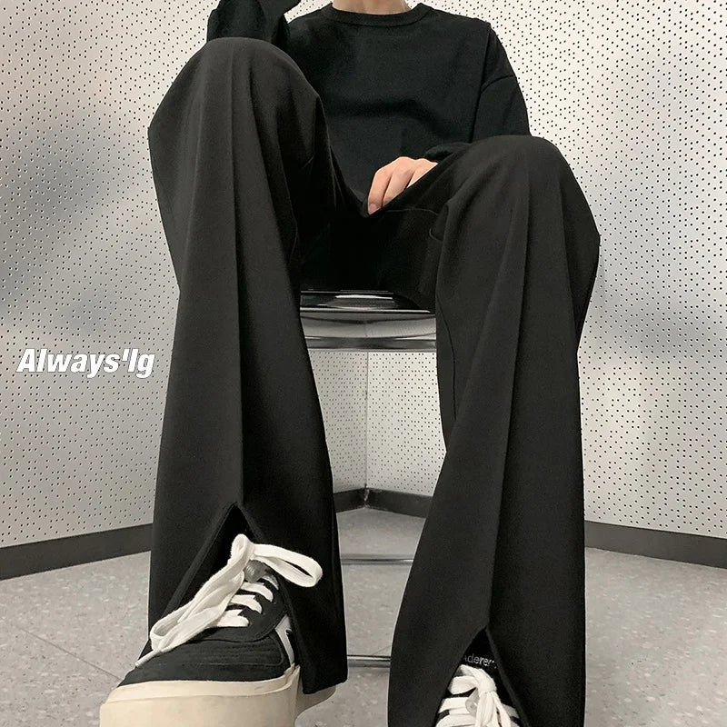 Threebooy Grey Suit Pants Men Fashion Society Mens Dress Pants Korean Loose Straight Pants Mens Office Formal Trousers M-3XL