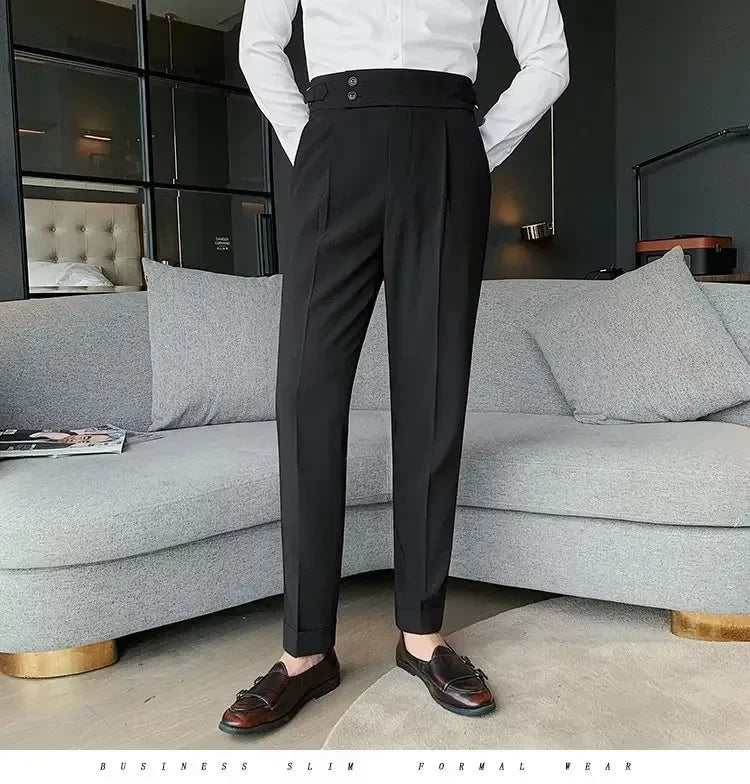Threebooy Nadir Coffee Color Men's Trousers Classic Trendy Paris Button Single Pleat Slims Smooths Your Silhouette Business Casual Pants