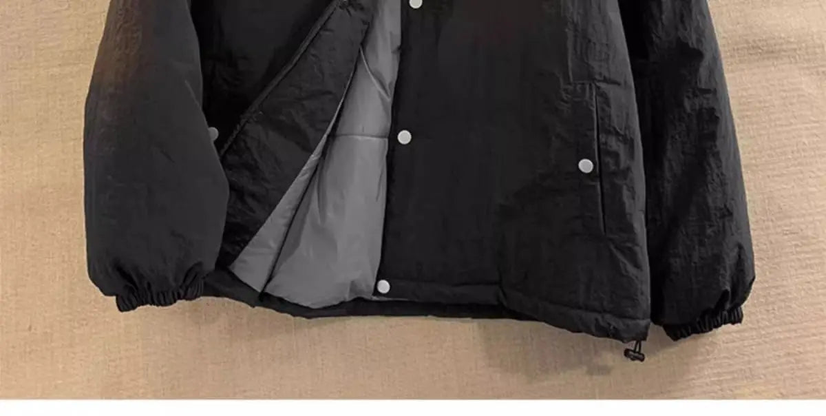 Threebooy Thickened Winter Parkas Japanese Large Size Retro Workwear English Letters Padded Coat Loose Lapel Warm Button Up Coat