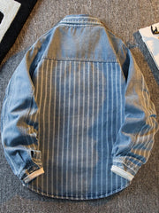Threebooy American Striped Spliced Denim Jacket Men 2025 Autumn Trendy Handsome Men Women Casual Loose Work Shirt Jacket Aesthetic Chic
