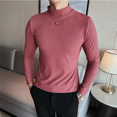 Threebooy  Men spring High Quality Casual Long Sleeve T-shirts/Male Slim Fit Fashion High Collar Long 
 Sleeve Casual T-shirt Black White S-4XL