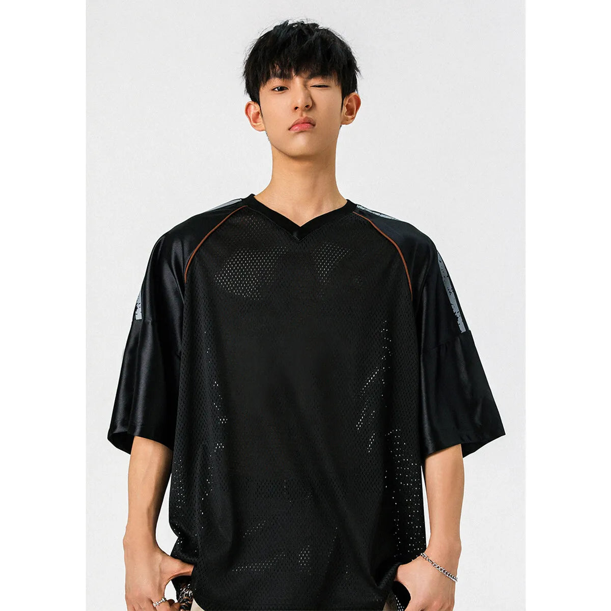 Threebooy Men Sport Tshirt Transparent Mesh V-neck T Shirt Short Sleeve Men Clothing Summer 2025 Fashion Streetwear Male Loose Tee Tops