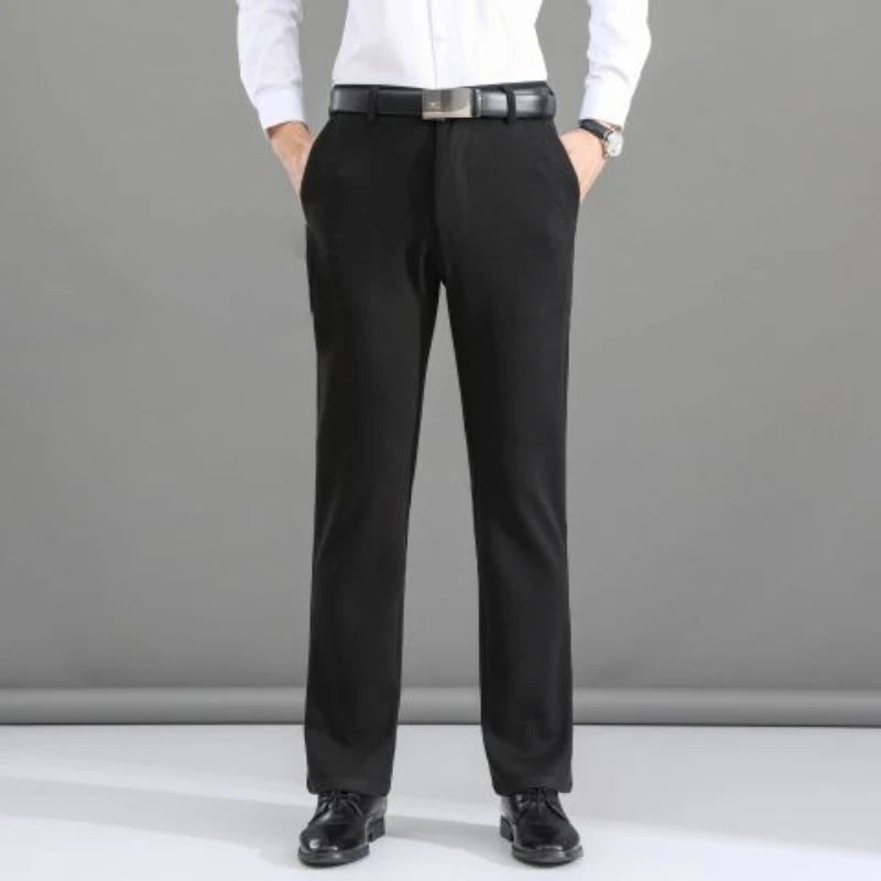 Threebooy  Thicken Business Whisper Suit Pants Casual Straight Loose Autumn Men No Ironing Elastic Thermal Solid Color Big Size Trousers
