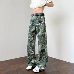 Threebooy  Straight Leg pants mens Printed Casual Pants Trendy Floral Fashion Trousers Streetwear Hip Hop Style Men Women Summer Beachwear