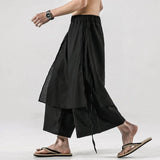 Threebooy Mens Double Layer Irregular Chinese Style Casual Culottes Genderless 2024 New Fashion Retro Solid Color Wide Leg Pants Unisex