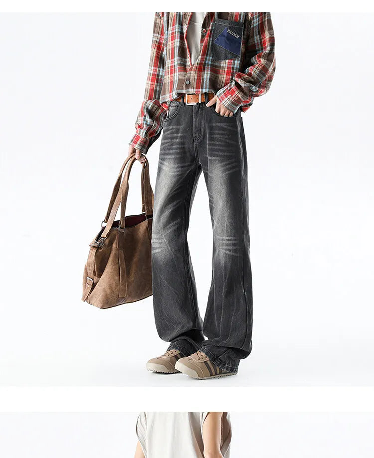 Threebooy Wide leg jeans Men 2025 Autumn trend Casual Pantsbell-bottoms unisex washed Jeans Skinny Work Trousers Male Jeans Men Clothing