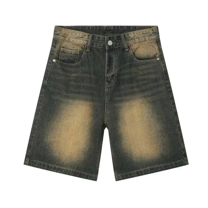 Threebooy  Summer Denim Shorts Men's Loose Korean Style Retro Short Jeans Fashion Washed Casual Knee Length Pant New Streetwear