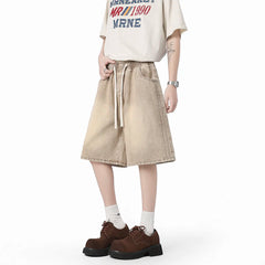 Threebooy  Denim Shorts mens Washed Vintage Elastic Waistband Drawstring Solid Summer Hot Selling Casual Wholesale Fashion Trendy Classic