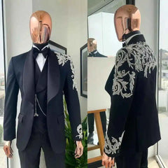 Threebooy  Luxury Men's Suit 2 Pieces Jacket Pants Shawl Lapel Applique Crystal Formal Occasion Wedding Banquet Party