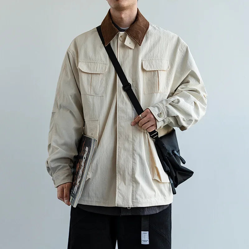 Threebooy  Trendy American Style Couple Lapel Color Blocking Casual Jacket For Men Women Loose Fit Versatile Workwear Spring New Model