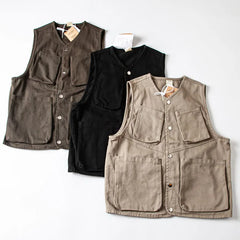 Threebooy Japan Retro Heavy Twill Fabric Tooling Vest Functional Waistcoat Loose Fashionable High-end Pocket Couple Jacket Top Aesthetic