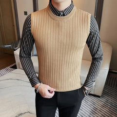 Threebooy New Style Men Spring High Quality Fake 2 Pieces Knitted Sweaters/Male Slim Fit Fashion Shirt Collar Pullover Man Casual Sweater