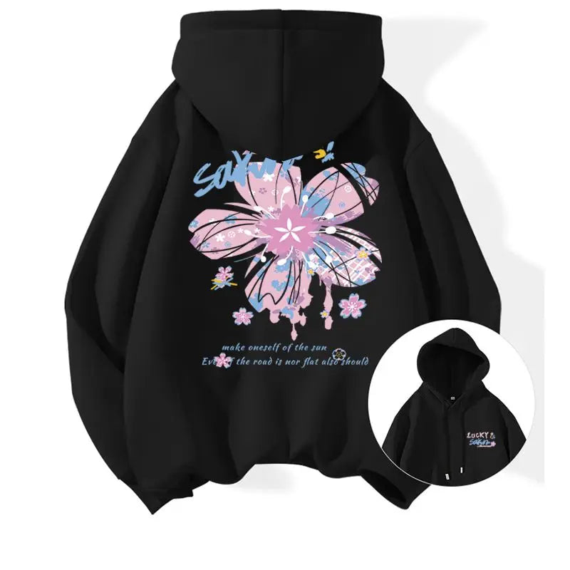 Threebooy  Spring Autumn Men's New Splicing Pullovers Hooked Printed Letter Drawstring Fashionable Loose Casual Long Sleeve Hoodies