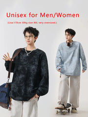 Threebooy 240GSM Cotton Oversized T-shirts Men/Women Unisex Couples Street Tie-Dye Tee Shirt Long Sleeve O-Neck Tshirts