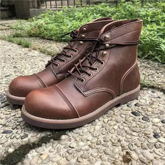 Threebooy  Winter Vintage Tooling Men Motorcycle Boots Quality Round Toe Brwon Casual Ankles Shoes Zapatos Hombre