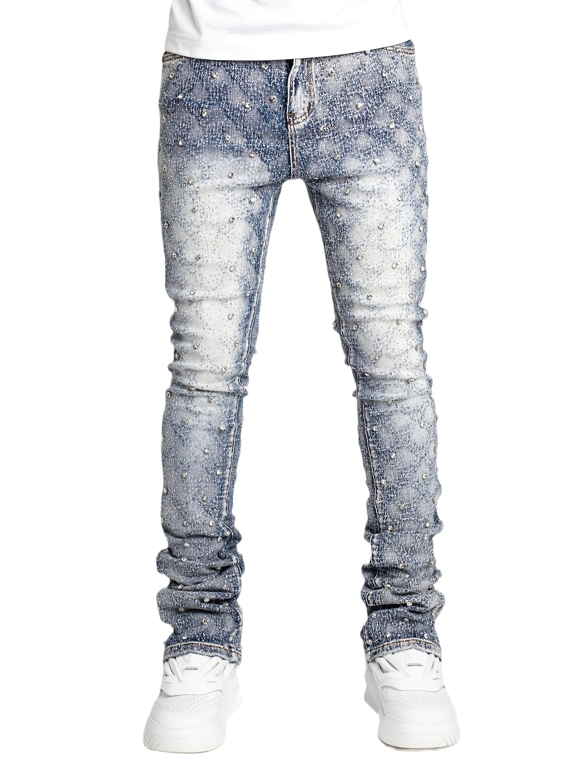 Threebooy  Men's Diamond-Decorated Stretch Straight-Leg Jeans Suitable for All Seasons, Street Style, Hip-Hop, Skateboarding, Rap, Party, and Dance