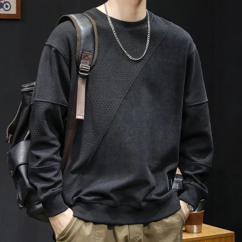 Threebooy Men New Spliced pullover Original Fashionable Solid Color Versatile Casual Long-sleeved Sweatshirts