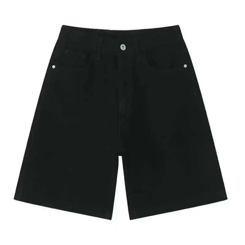 Threebooy  Summer Denim Shorts Men's Loose Korean Style Retro Short Jeans Fashion Washed Casual Knee Length Pant New Streetwear
