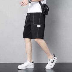 Threebooy  Summer Quick Drying Casual Sports Shorts Men Solid Elastic Waist Drawstring Patchwork Pockets Loose Straight Five-Point Pants