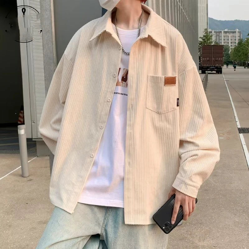 Threebooy  Men's Spring and Autumn New Patchwork Square Collar Button Pocket Fashion Solid Color Loose Casual Long Sleeved Jackets
