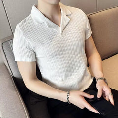 Threebooy  High End Fashion Smart Casual England Style Polo Shirt Summer New Versatile Short Sleeve Men Lapel Buttons Breathable Thin Tops