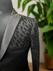 Threebooy  Luxury Beaded Men Suits Slim Fit 2 Piece Jacket Pants Peaked Lapel Single Breasted  Groom Wedding Tuxedos Formal Prom