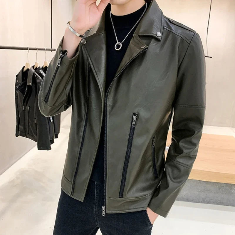 Threebooy Men's Suit Jackets Black Coat Handsome Male Leather Blazer Simple Breasted Casual Gentleman Clothing Korean Style Clothes Spring