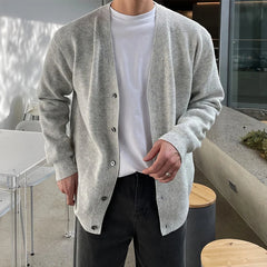 Threebooy  Autumn Fashion Men Luxury Knitted Sweater Coats Trendy Korean Popular V Neck Long Sleeve Cardigan Jacket Casual Stylish Knitwear