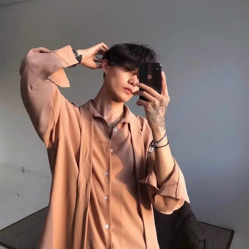Threebooy Japanese Fashion High-end White Shirts Men Women Korean Version 2025 New Trendy Design Solid Color Handsome Long-sleeved Tops
