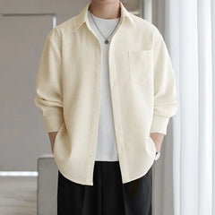 Threebooy  Spring Autumn Fashion Turn-down Collar Long Sleeve Solid Blouse Men's Clothing Korean All-match Button Simplicity Chic Shirts