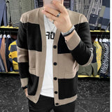 Threebooy Fall Winter Brand Fashion Cashmere Knitted V-neck Cardigan Sweater Men Casual Retro Men Striped knit Sweater Jacket S-3XL