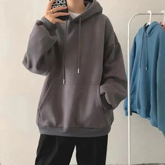 Threebooy  Men's Plain Thickened Hooded Sweatshirt Autumn Winter Ins Fashion Loose Fit Oversize Couple Wear Outerwear
