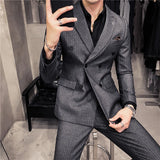 Threebooy Top Quality Double Breasted Striped Suits for Men Stripe Clothing Wedding Dress Business Formal Wear Casual Blazer Jackets+Pants