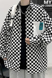 Threebooy High street ins checkerboard long sleeved shirt men's spring clothes plus fat plus size trendy fat people loose casual coat