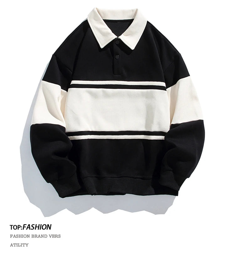 Threebooy 2025 Men Sweatshirts Stand Collar Oversize Splice Pullover Harajuku Unisex Streetwear Autumn Casual Hoodies