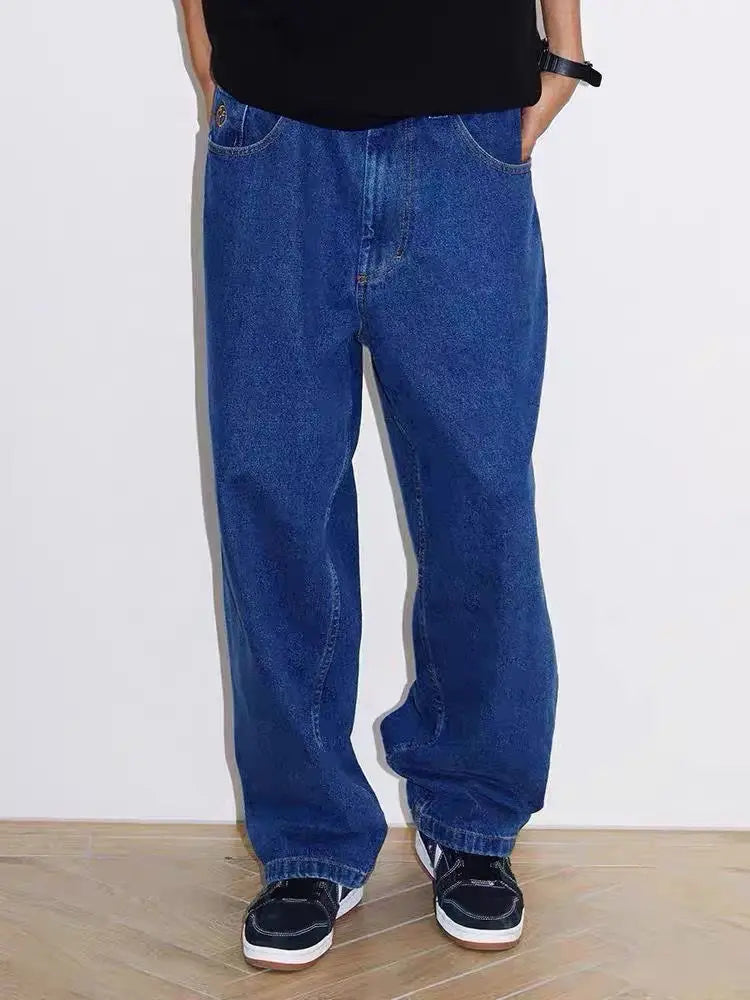 Threebooy Vintage BIGBOY loose simple embroidered denim pants new streetwear wide leg loose denim pants fashionable straight pants