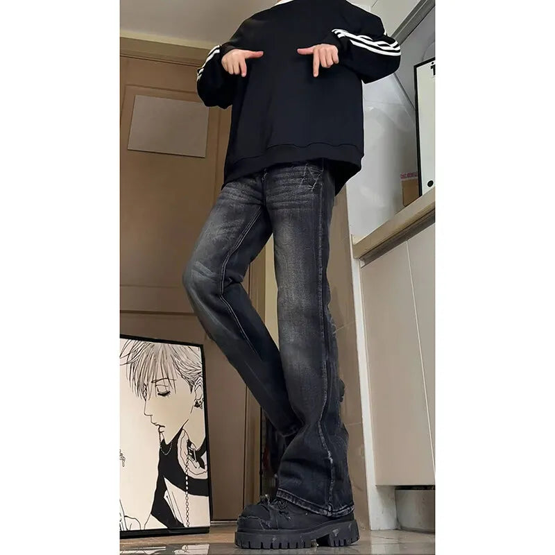 Threebooy  Men Jeans NEW Washed Bootcut Jeans Streetwear Urban Denim Trousers Casual  Vintage Hip Hop Pants Retro Fashion Style Y2K