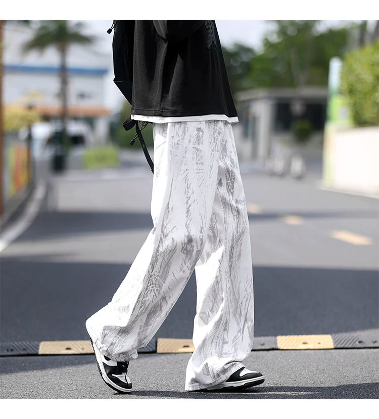 Threebooy Jeans Mens Classic Straight Leg Jeans White Tie Dye Denim Pants Unisex Fashion Casual Trousers Streetwear Hip Hop Style Washed